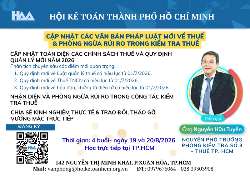Lớp “Cập Nhật Các Văn Bản Pháp Luật Mới Về Thuế &amp; Phòng Ngừa Rủi Ro Trong Kiểm Tra Thuế”